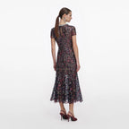 Navy Floral Sequin Midi Dress