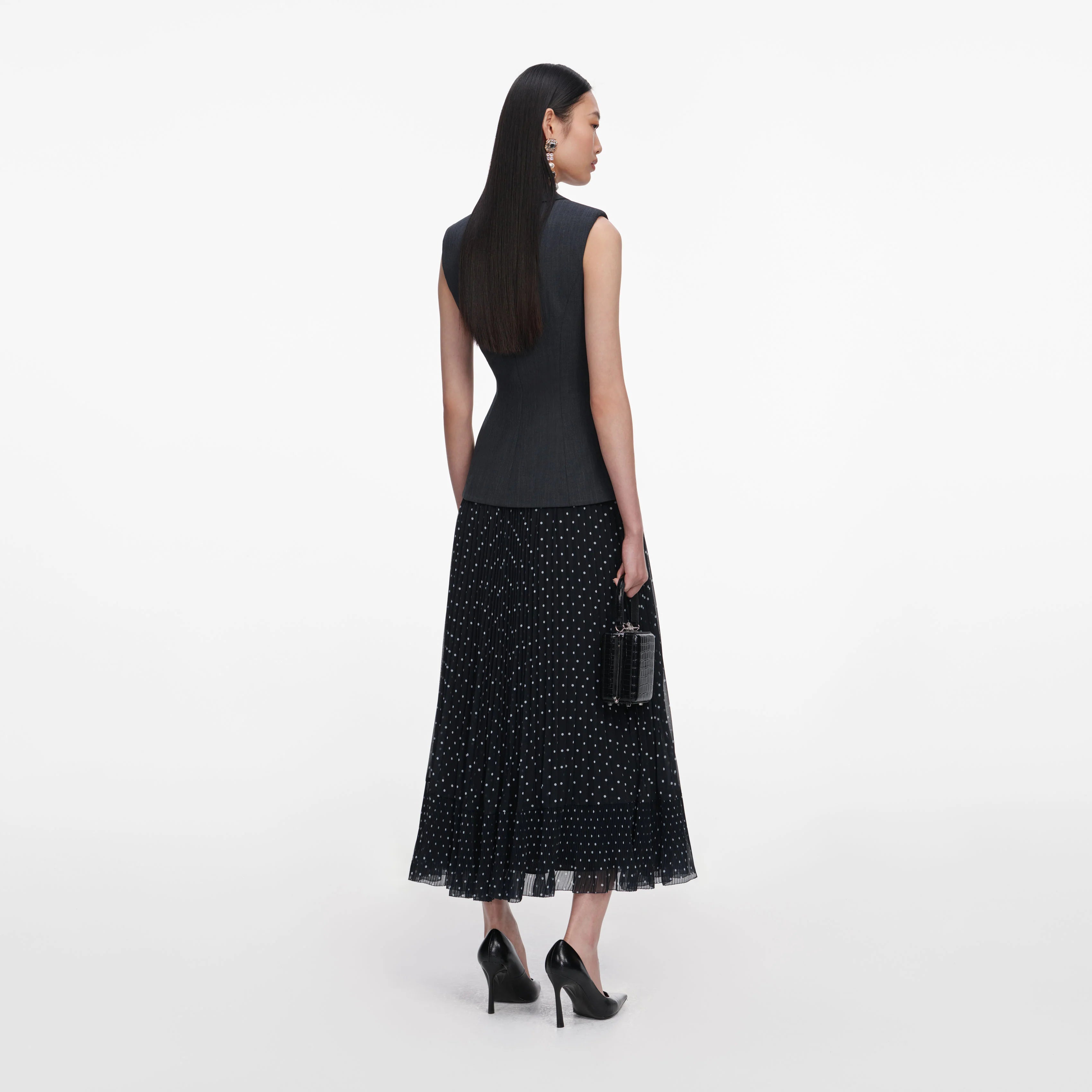 Grey Tailored Polka Dot Midi Dress