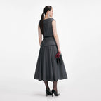 Grey Wool Tailored Midi Dress
