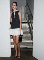 Grey Tailored Cotton Frill Mini Dress