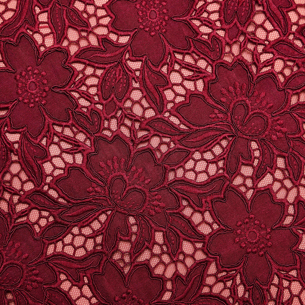 Burgundy Guipure Lace Midi Skirt