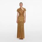 Gold Rhinestone Drape Maxi Dress