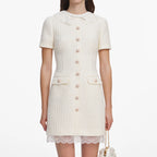 Cream Boucle Lace Trim Tailored Mini Dress