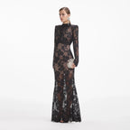 Black Rhinestone Lace Maxi Dress