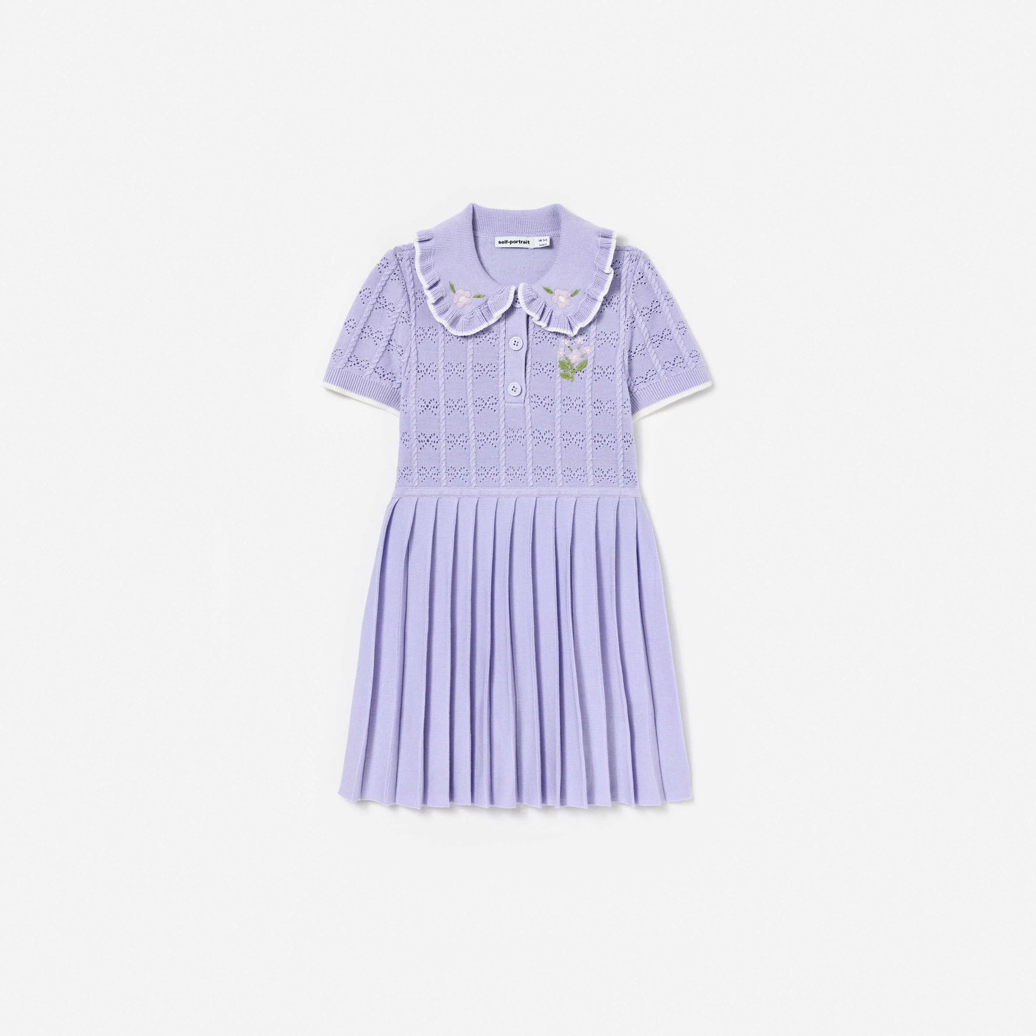 Lilac Pleated Pointelle Knit Dress
