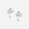 Crystal Bow Pearl Tiered Earrings