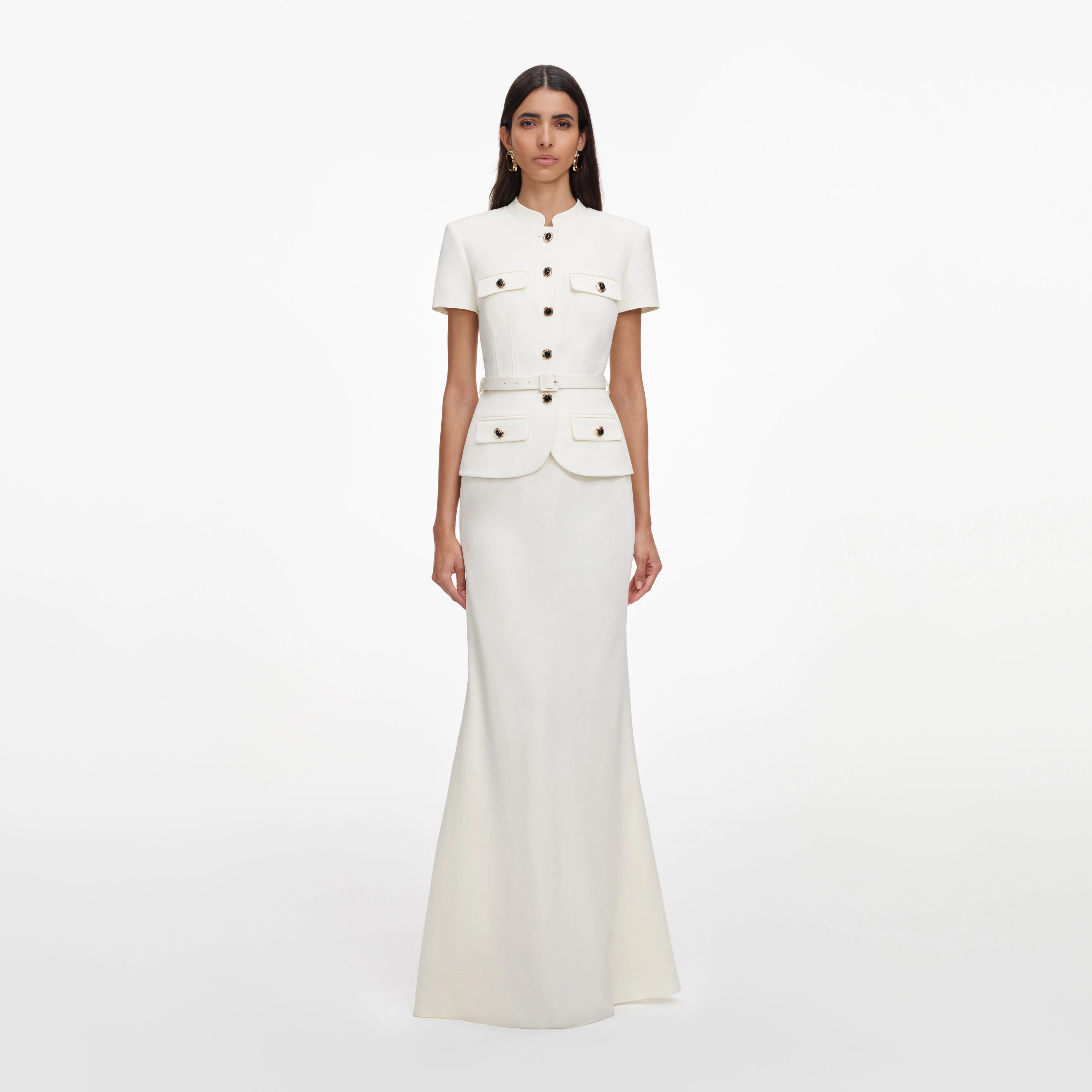 Cream Linen Blend Peplum Maxi Dress
