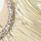 Gold Metallic Chiffon Feather Dress