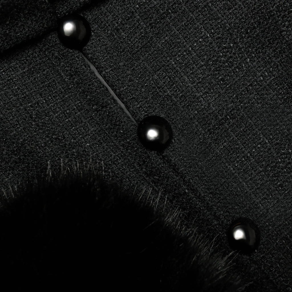 Black Boucle Faux Fur Cuff Jacket