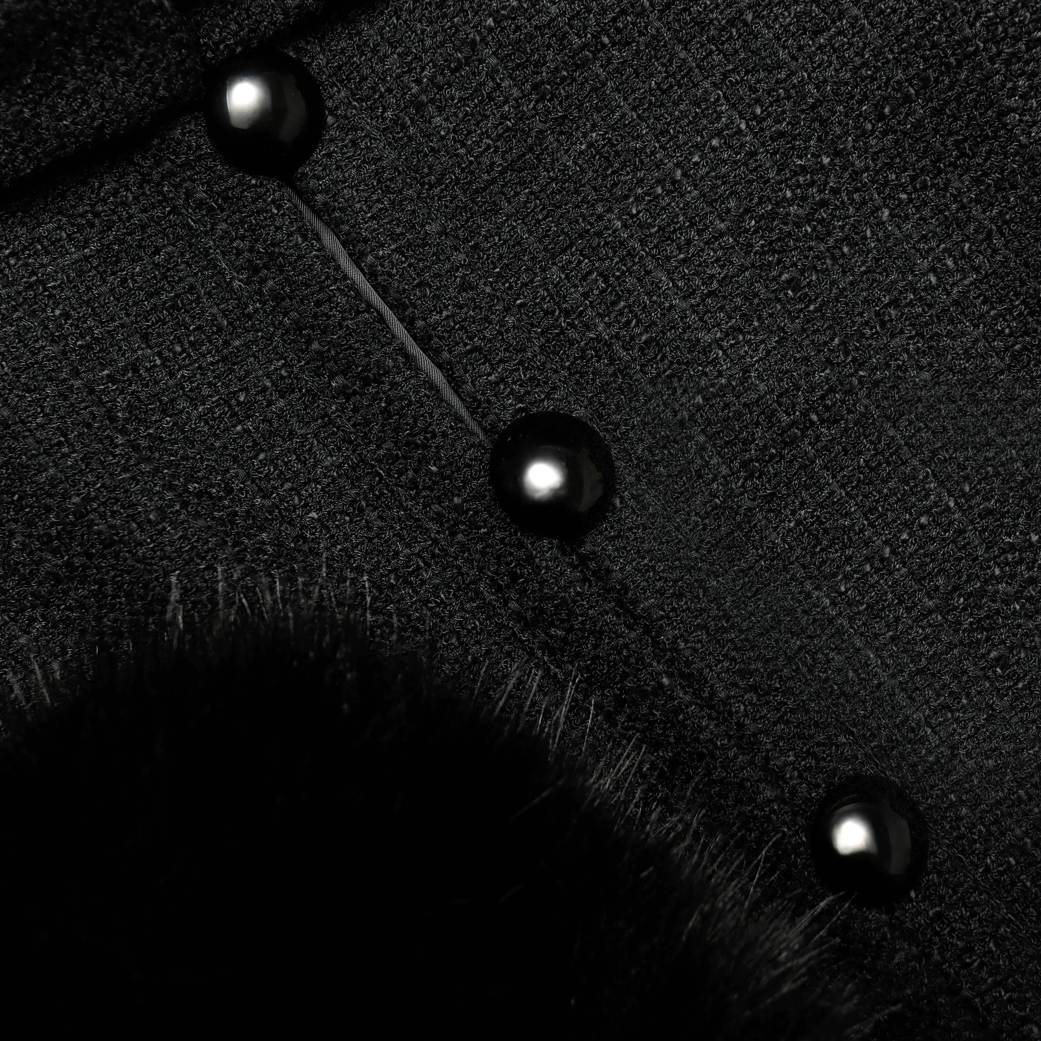 Black Boucle Faux Fur Cuff Jacket