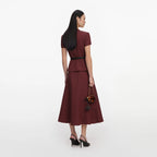 Brown Peplum Linen Blend Midi Dress