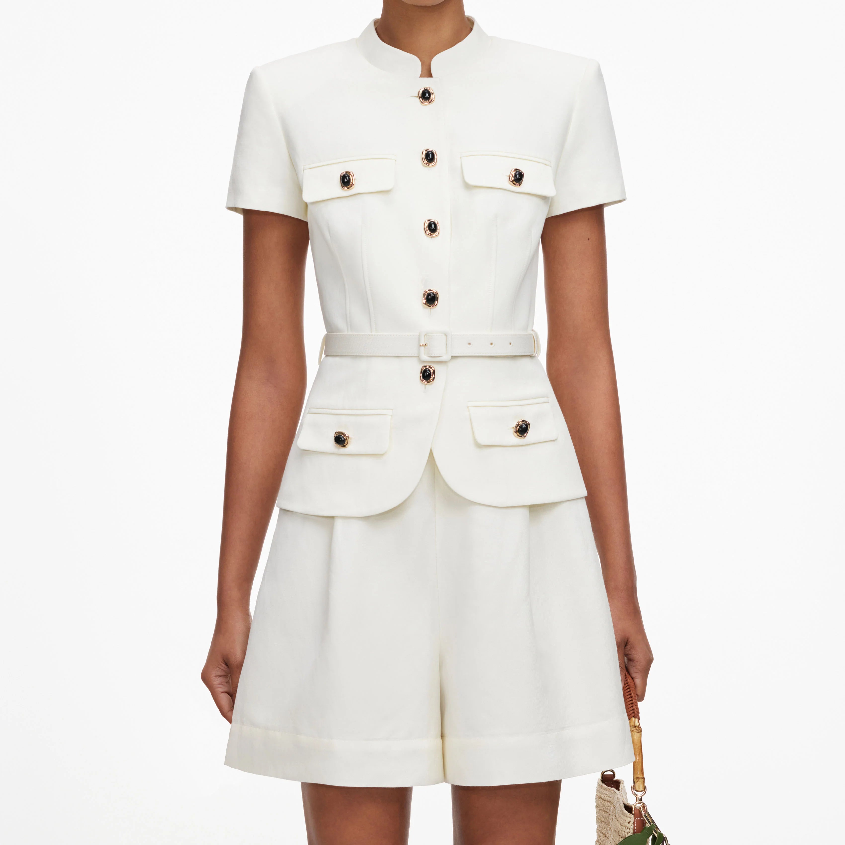 Cream Linen Blend Peplum Playsuit