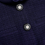 Navy Boucle Taffeta Midi Dress