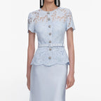 Blue Lace Satin Maxi Dress