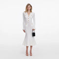 White Pointelle Knit Midi Dress