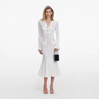 White Pointelle Knit Midi Dress