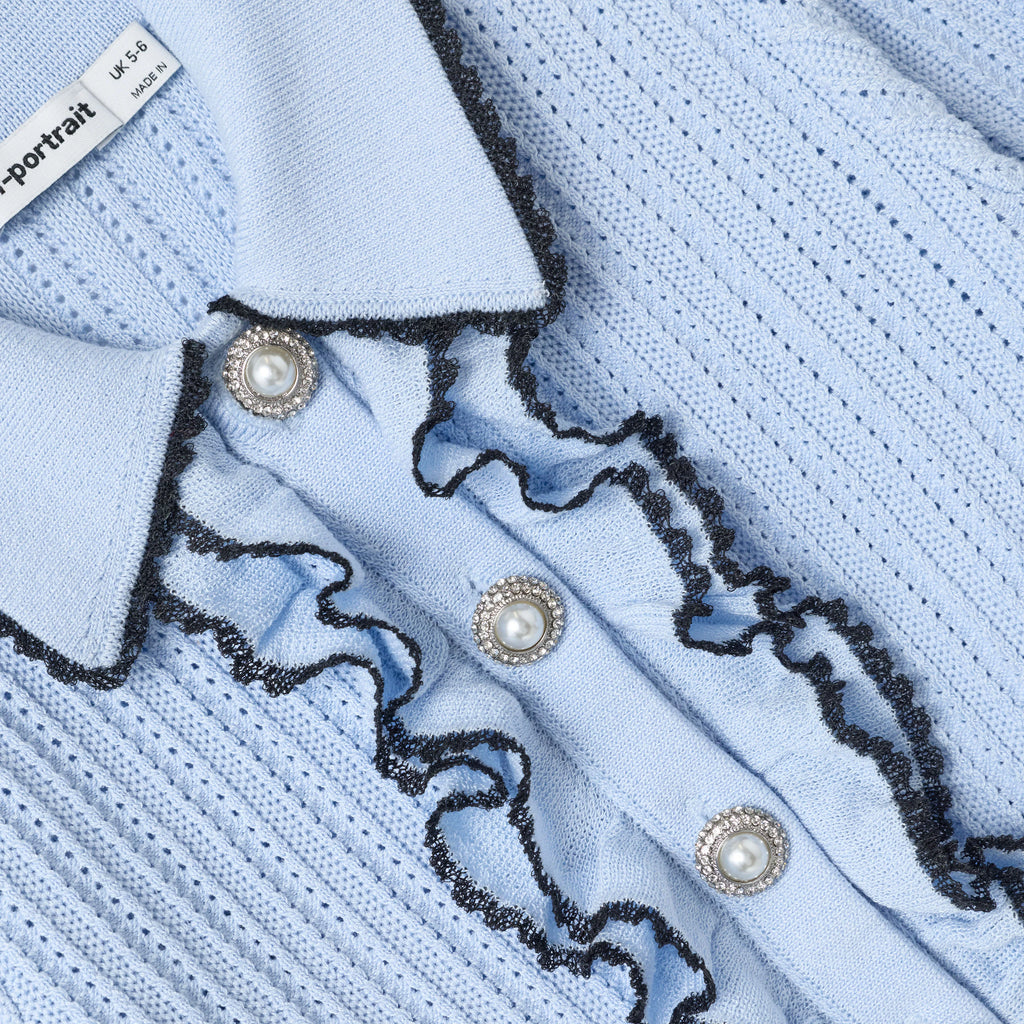 Blue Frill Trim Cardigan