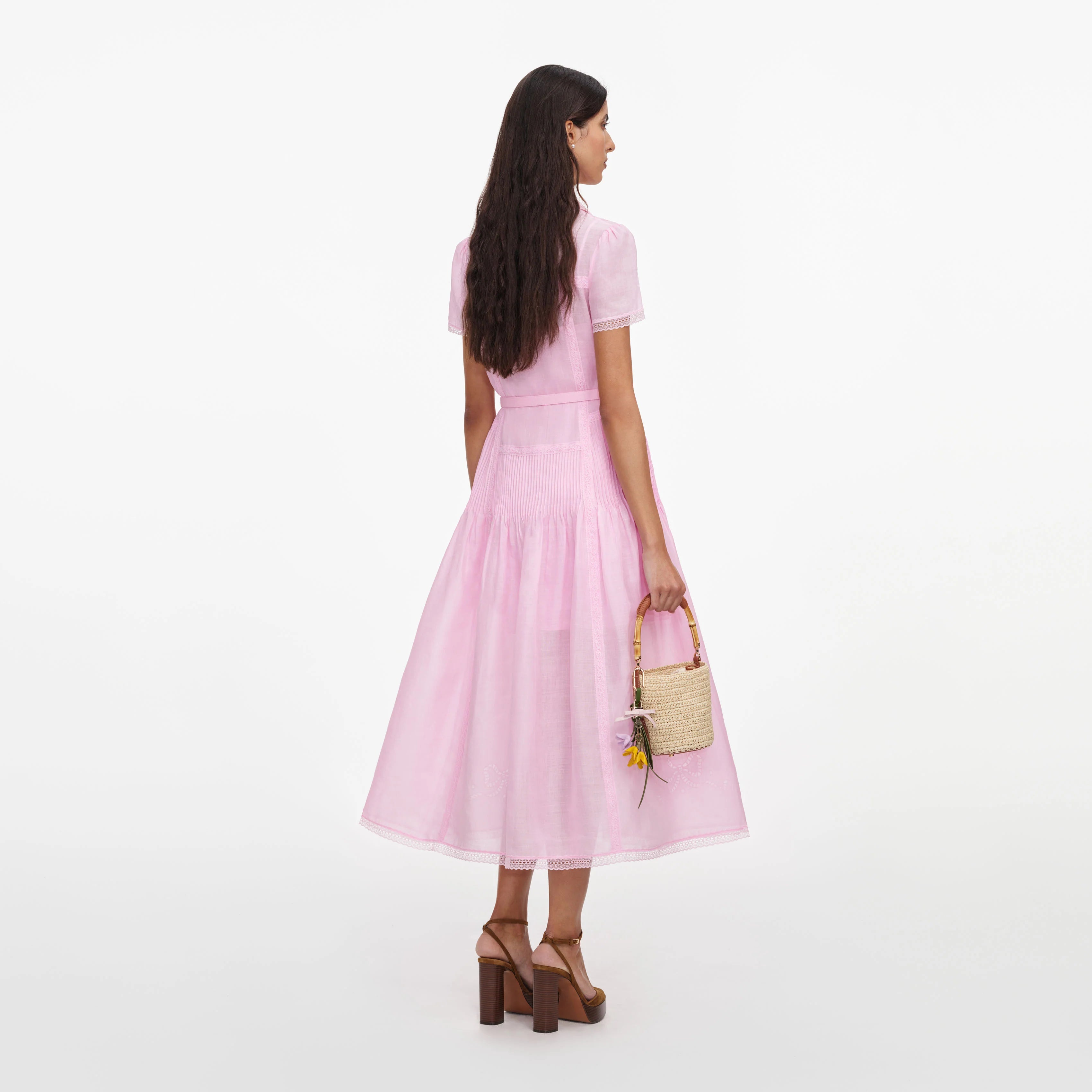 Pink Embroidered Midi Dress