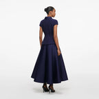 Navy Boucle Taffeta Midi Dress