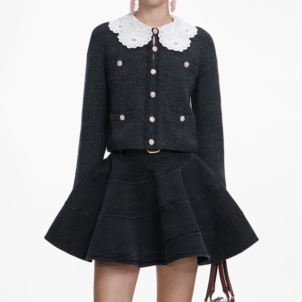 Charcoal Lace Collar Cardigan