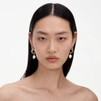 Gold Link Pearl Drop Earrings