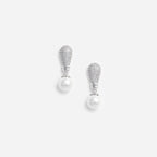 Silver Crystal Pearl Drop Earrings