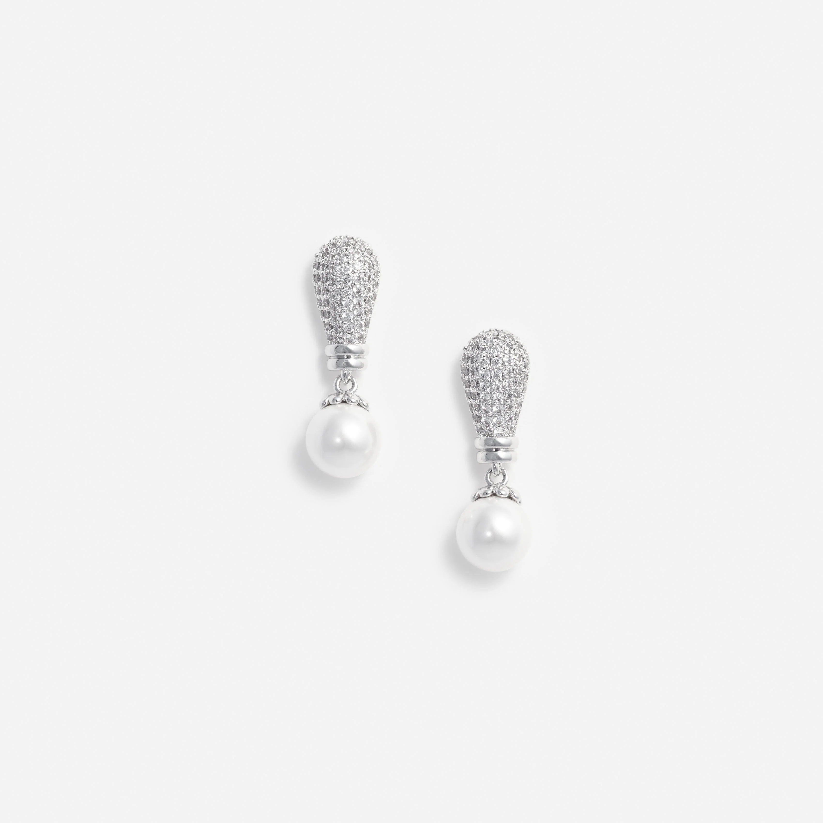 Silver Crystal Pearl Drop Earrings