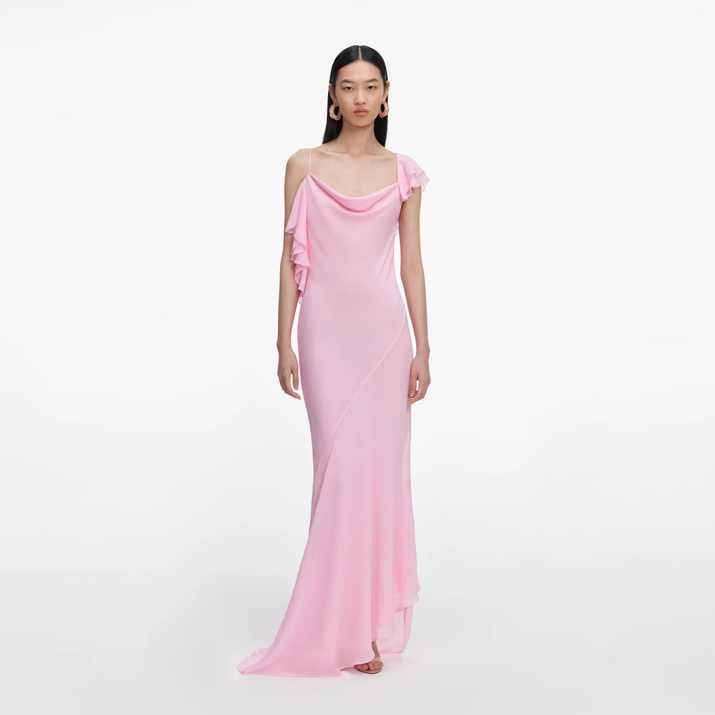 Pink Georgette Frill Maxi Dress