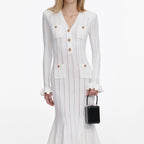 White Pointelle Knit Midi Dress