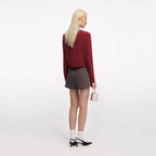 Burgundy Contrast Collar Knit Top