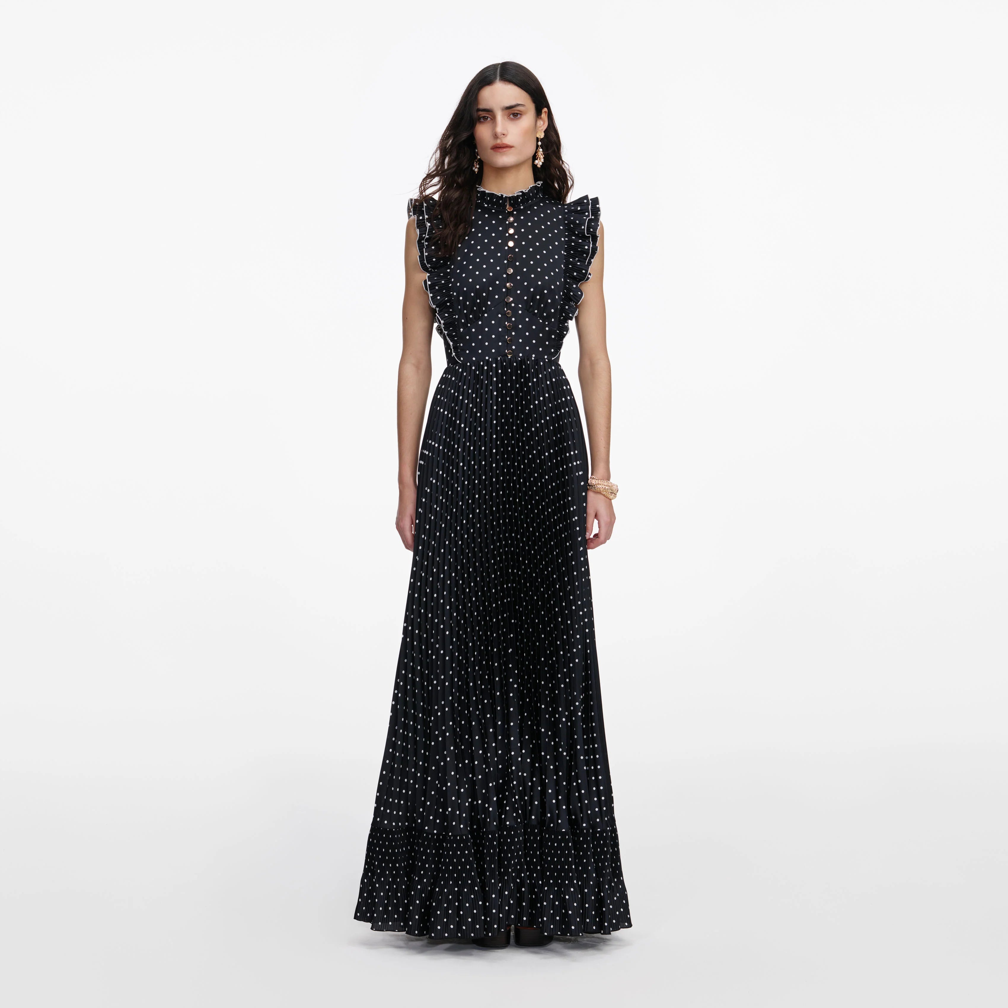Black Polka Dot Frill Maxi Dress