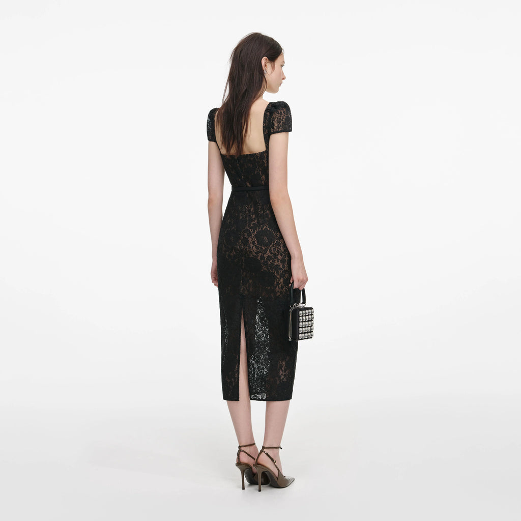 Black Sweetheart Lace Midi Dress