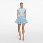 Blue Crepe Lace Mini Dress