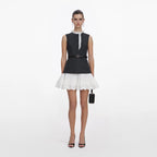 Grey Tailored Cotton Frill Mini Dress