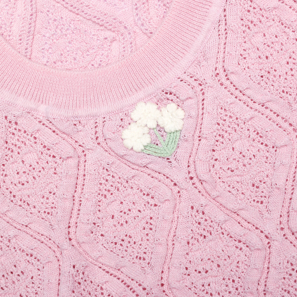 Pink Pointelle Knit Midi Dress