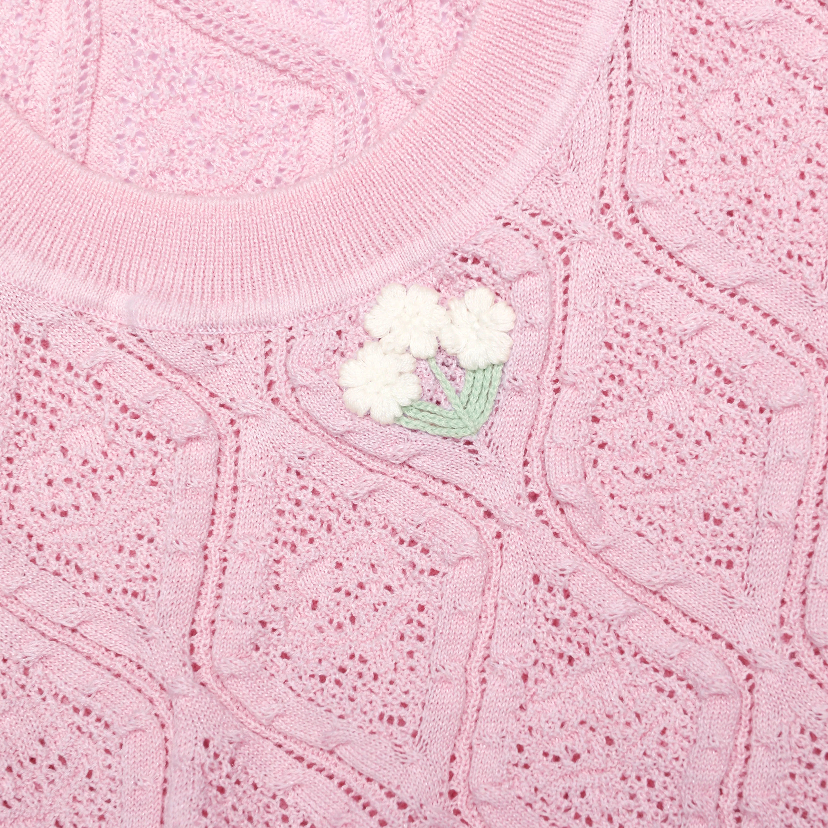 Pink Pointelle Knit Midi Dress