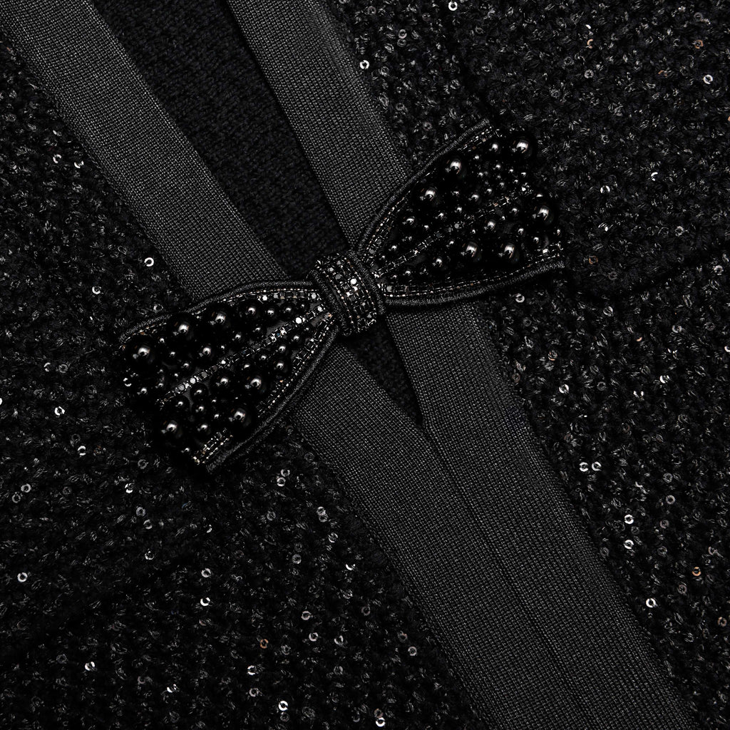Black Sequin Knit Tailored Midi Dress