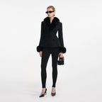 Black Tailored Boucle Fur Jacket