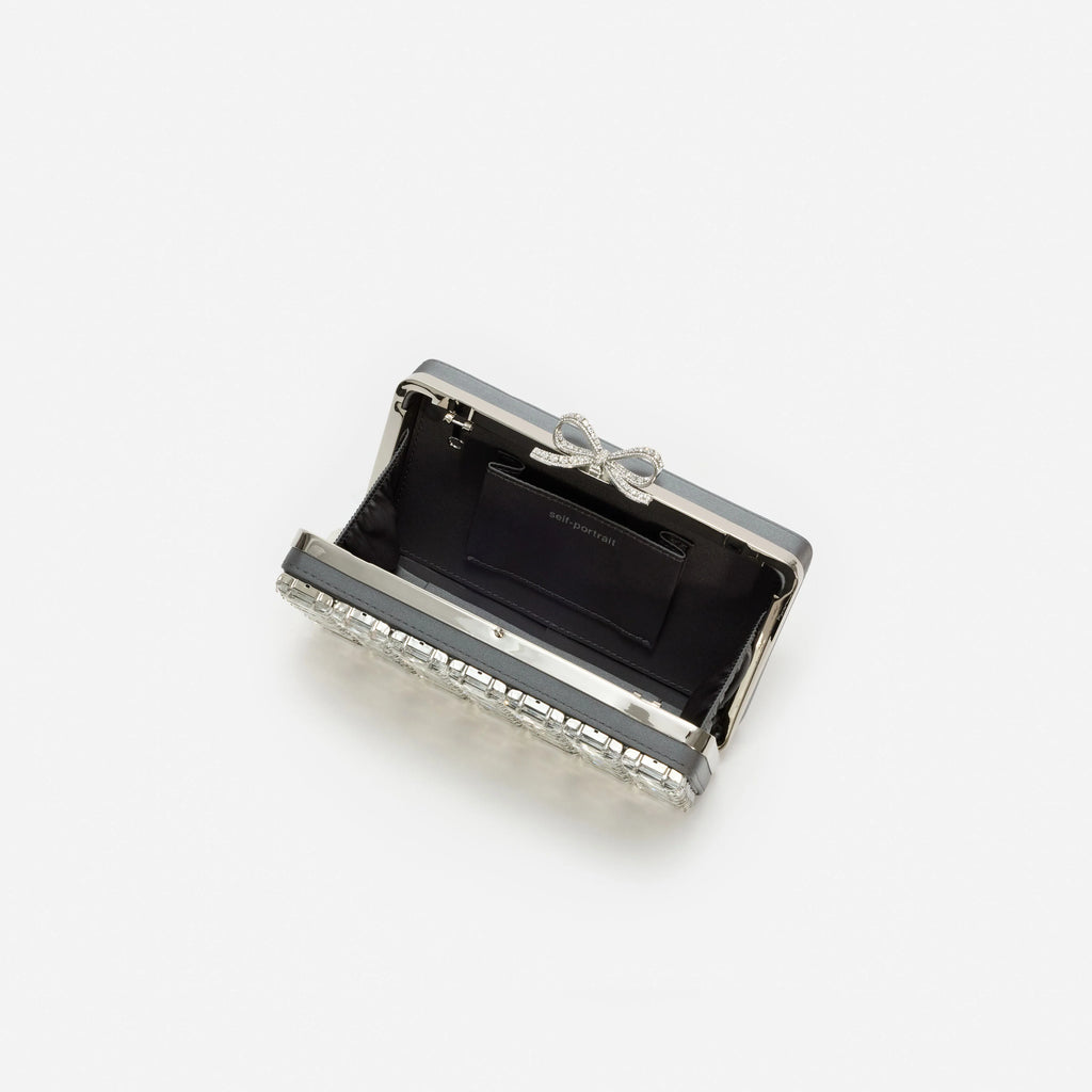 Grey Satin Crystal Clutch Bag