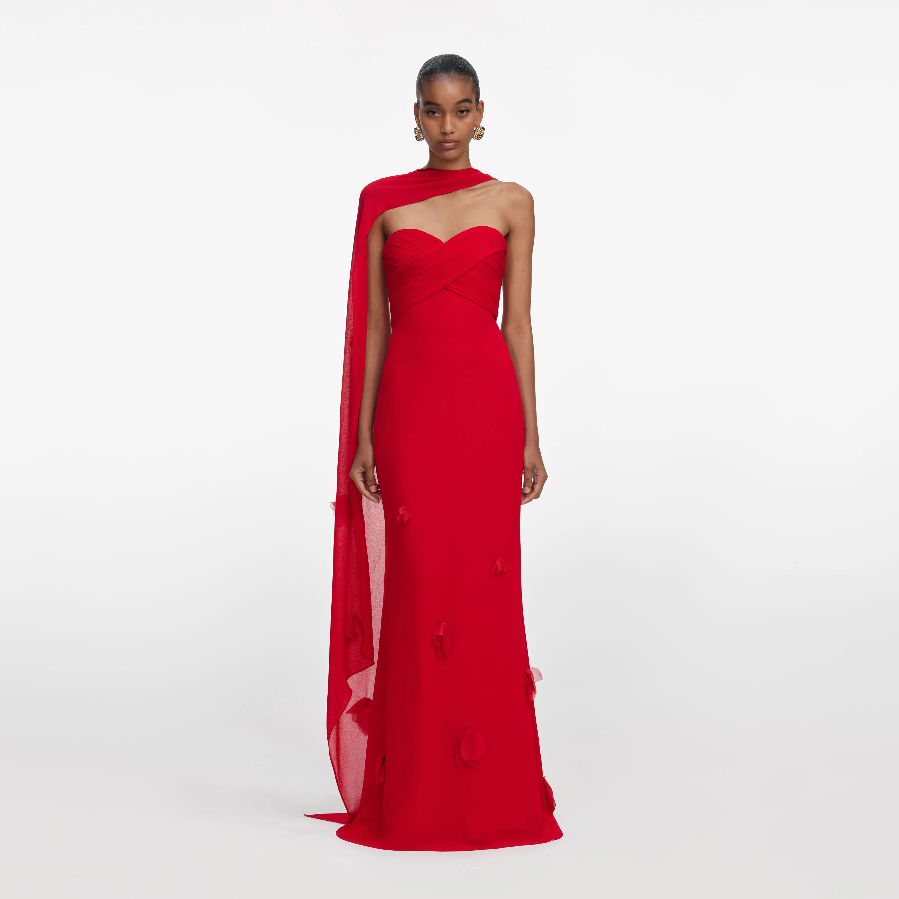 Red Georgette Flower Maxi Dress