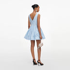 Blue Cotton Embroidered Mini Dress