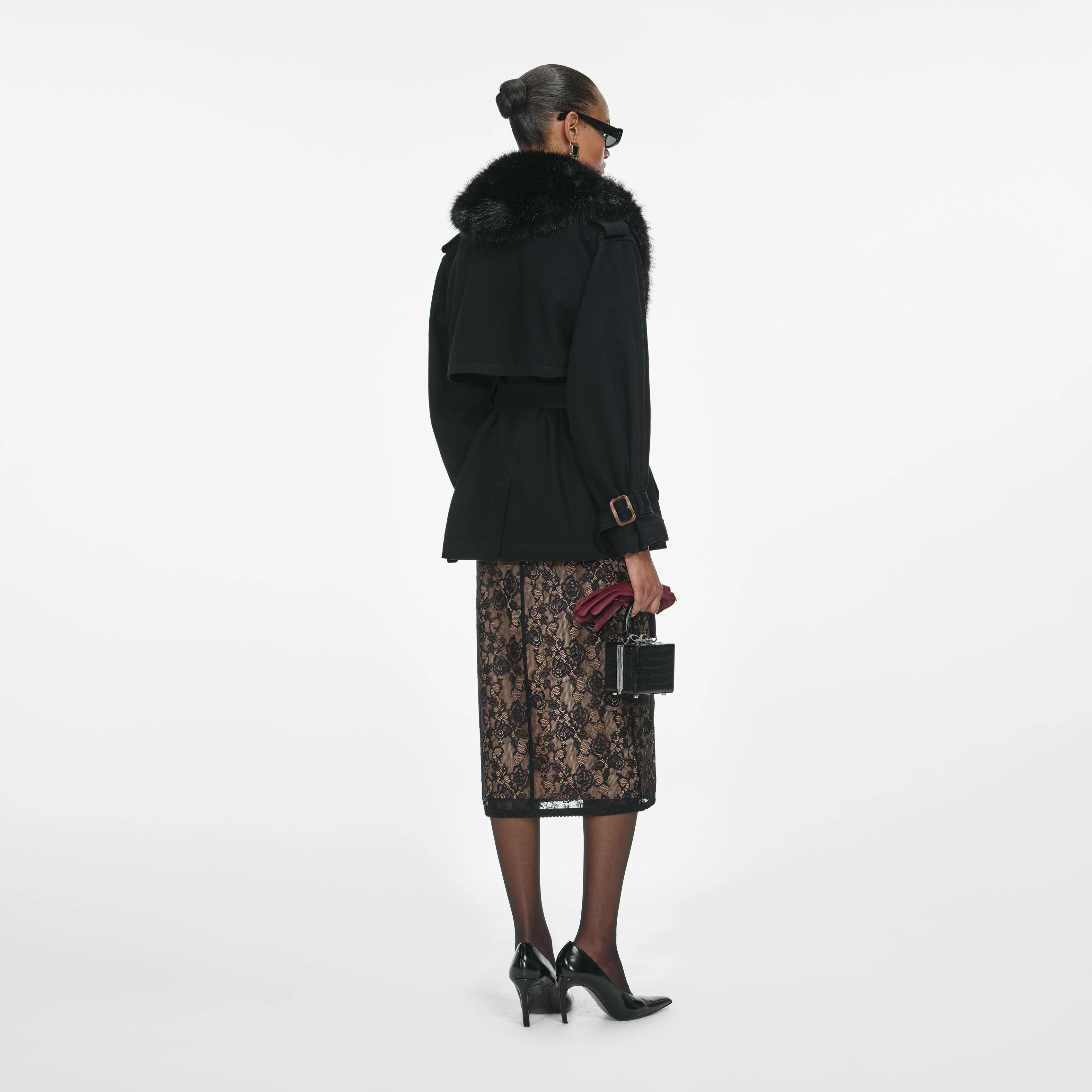 Black Denim Fur Collar Jacket
