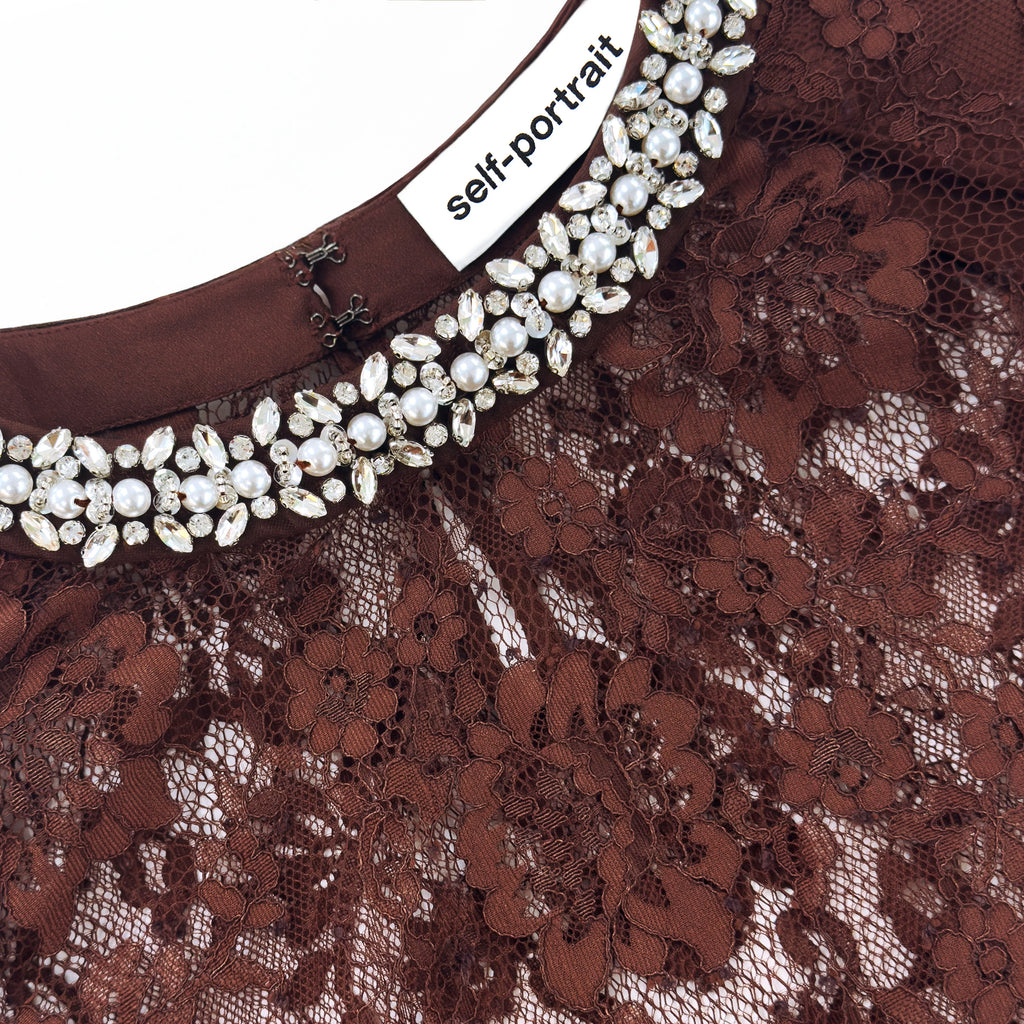 Brown Floral Lace Top