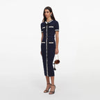 Navy Pointelle Knit Midi Dress