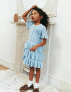 Blue Tiered Knit Dress
