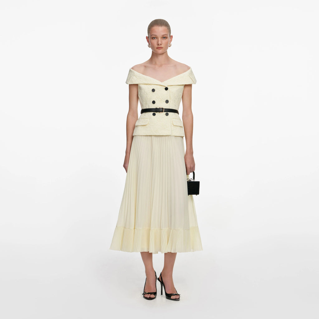 Yellow Lace Chiffon Midi Dress