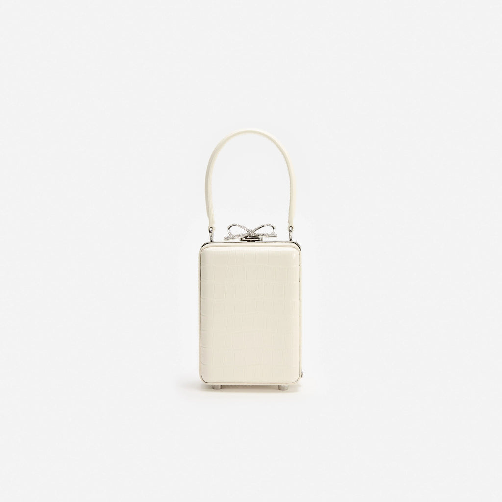 Cream Croc Leather Micro Bag