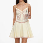Yellow Satin Lace Mini Dress