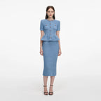 Blue Peplum Knit Midi Dress