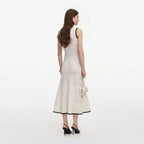 White Pointelle Knit Bow Midi Dress